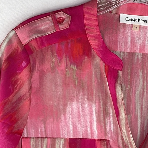 Calvin Klein Pink & Gold Brush Stroke Blouse - Picture 2 of 7